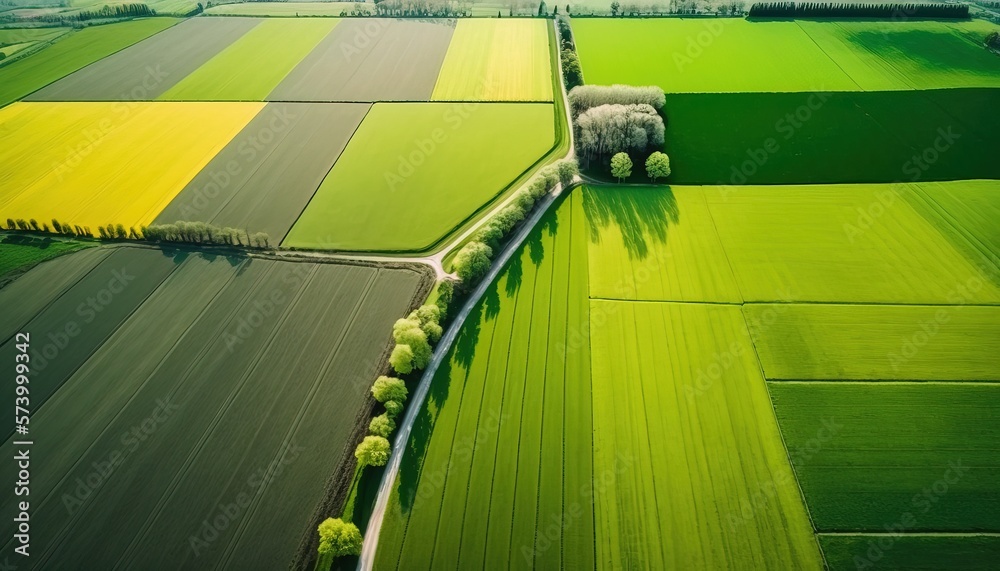 Generative AI, Farm landscape, agricultural fields, beautiful countryside, country road. Nature Illu