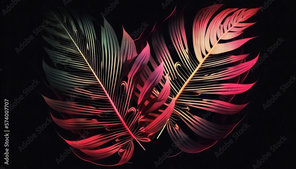  a close up of a leaf on a black background with a red and green color scheme in the center of the i