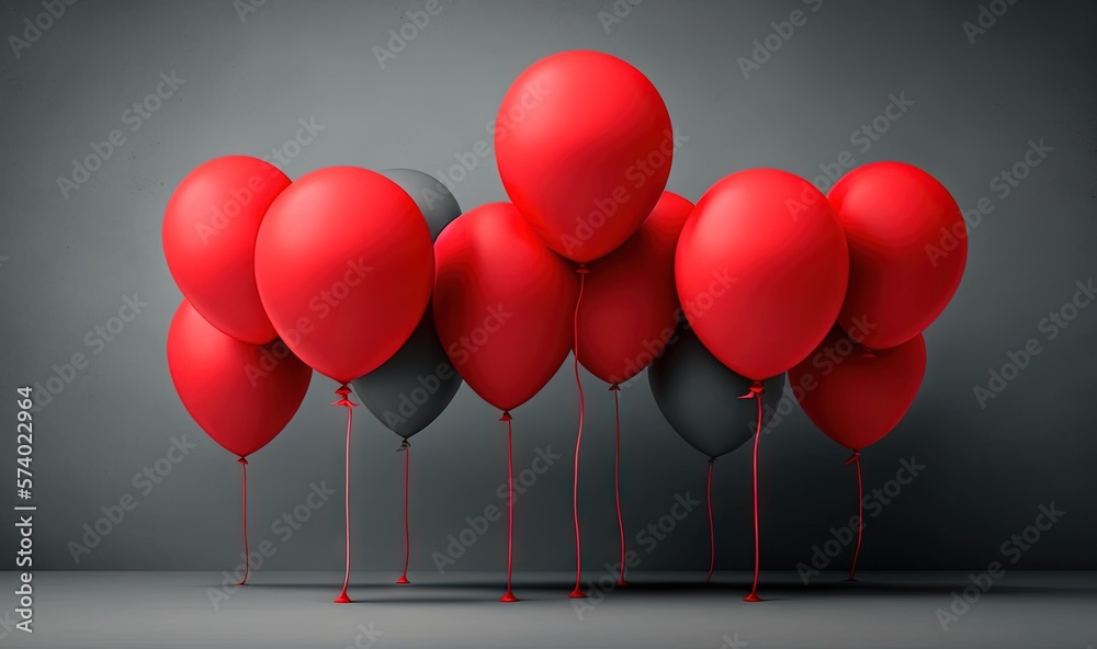  a group of red and black balloons floating in the air.  generative ai
