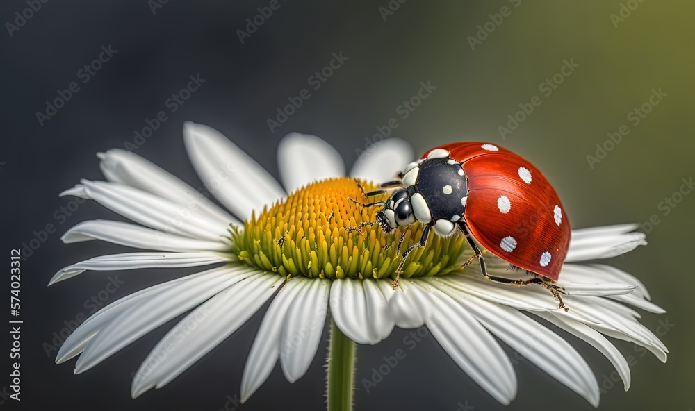  a ladybug sitting on top of a white flower.  generative ai