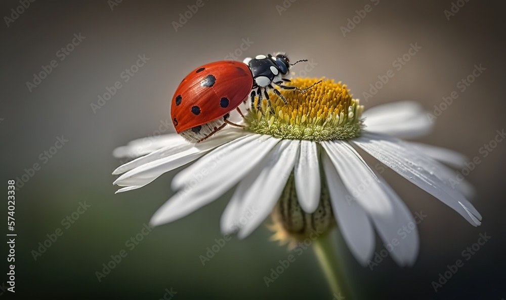  two ladybugs sitting on top of a white flower.  generative ai
