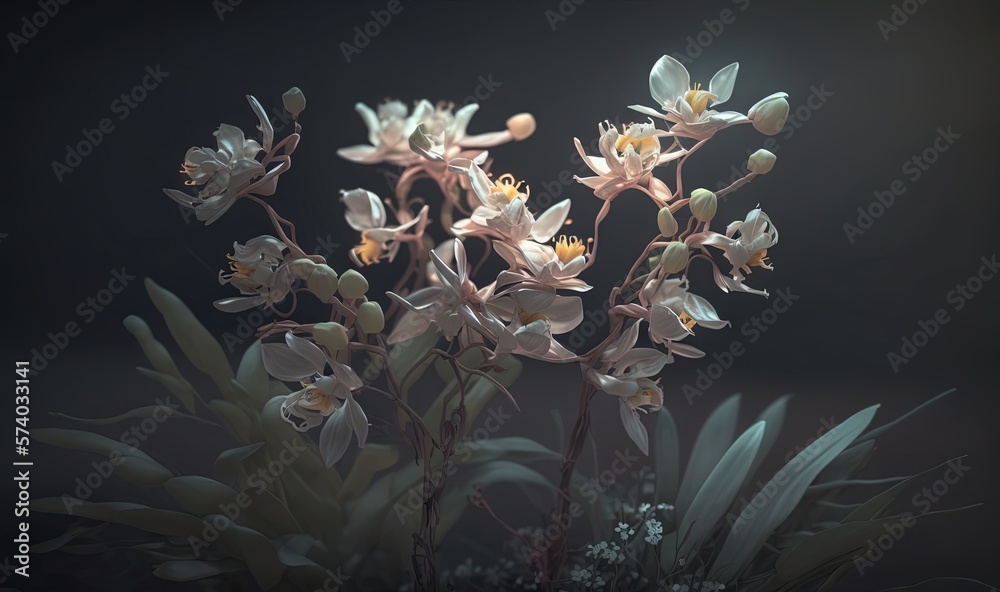  a bunch of flowers that are in a vase on a table with a black background in the background is a dar