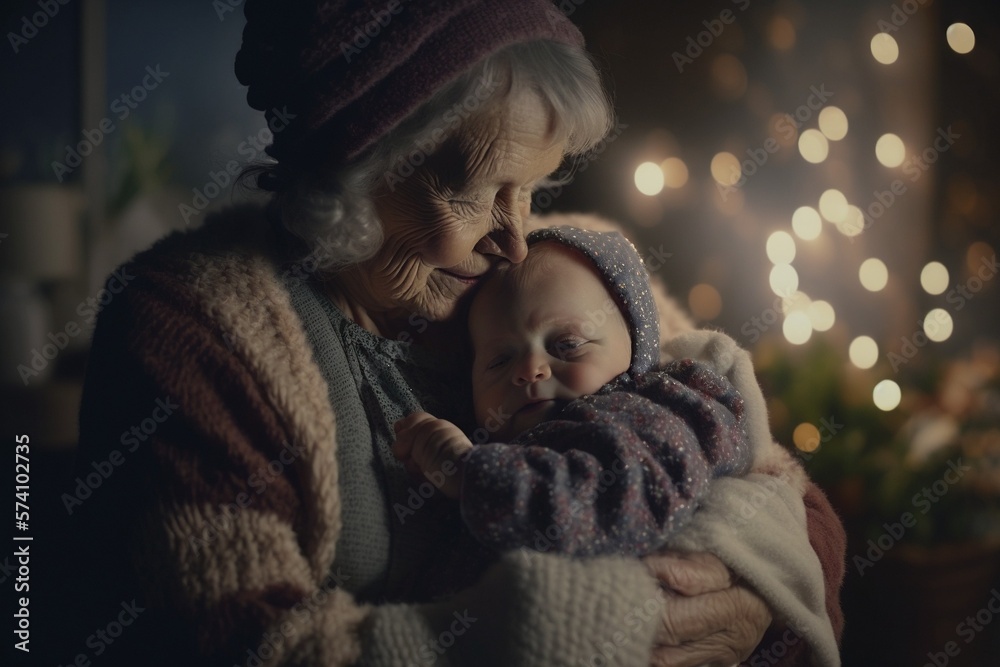 A Grandmothers Unconditional Love: Holding and Cuddling Her Sleeping Newborn Grandchild - AI Genera