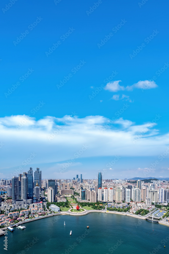 Aerial photography of modern urban architecture scenery in Qingdao, China