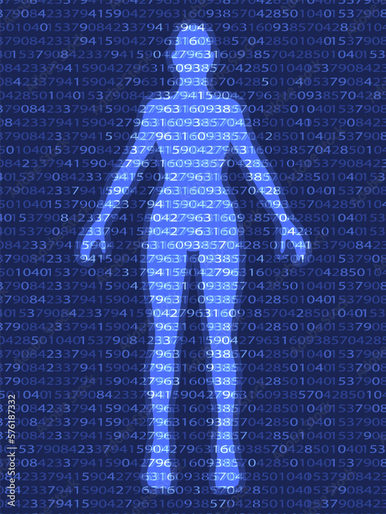 human on digital abstract background with numbers. Technology, artificial intelligence. Vector illus