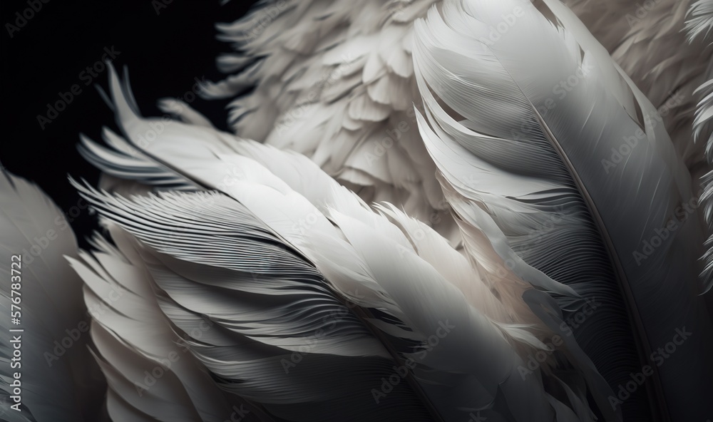 a black and white photo of a feathered birds tail feathers are white and black, and the feathers a