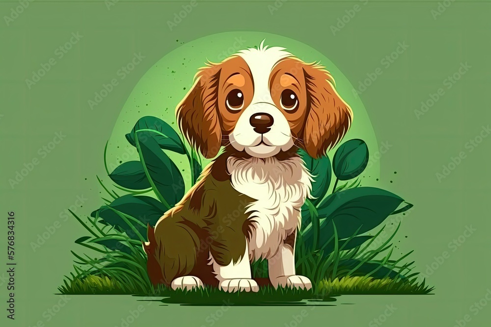 Adorable Dog Isolated on Green Background. Generative AI
