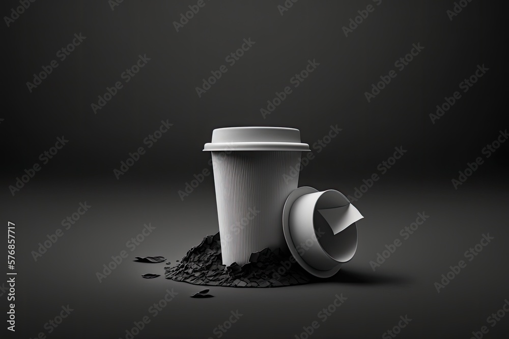 A paper coffee cup is discarded by the person and placed in the trash. Dont be a slob and throw tra
