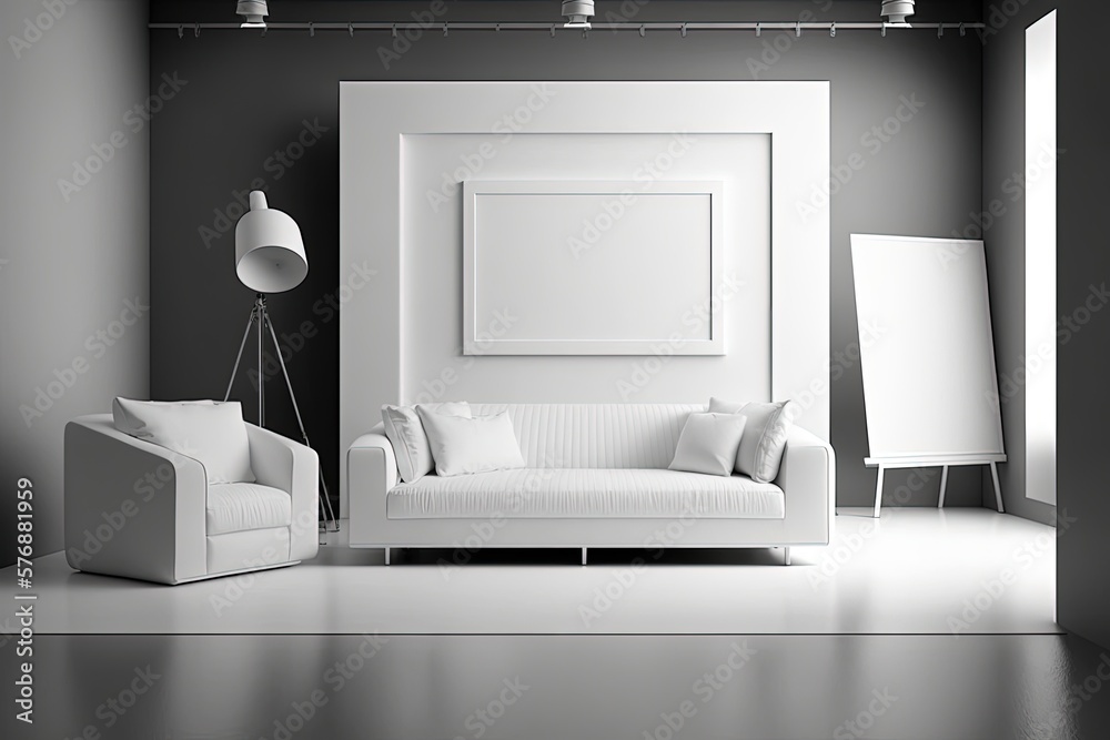 White couch at a photography studio. Generative AI