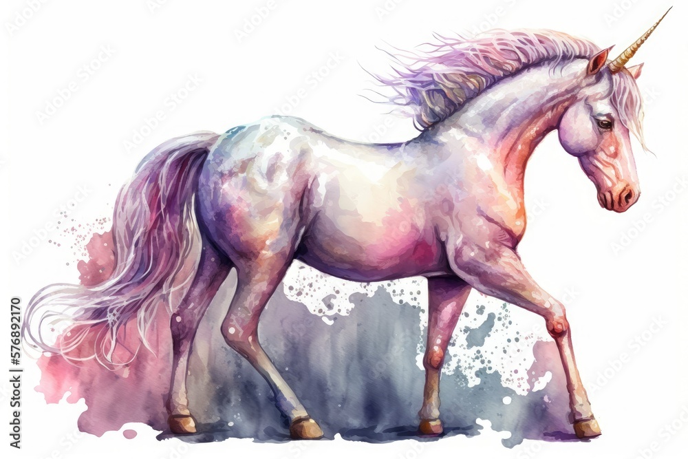 Clipart illustration of a cute watercolor unicorn, with only the image and no context. Lovely waterc