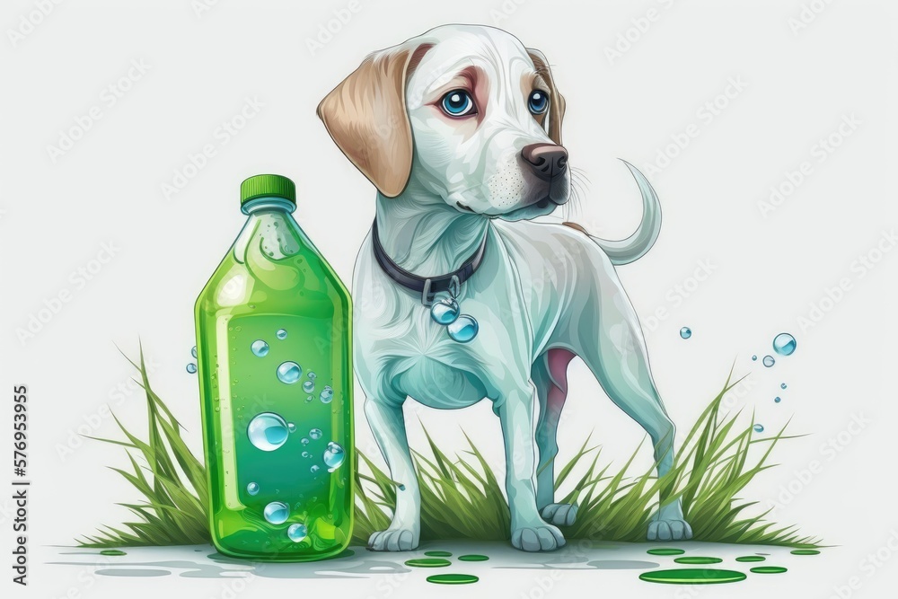 Recycling plastic bottles are retrieved from the outdoors with the help of a dog. Generative AI