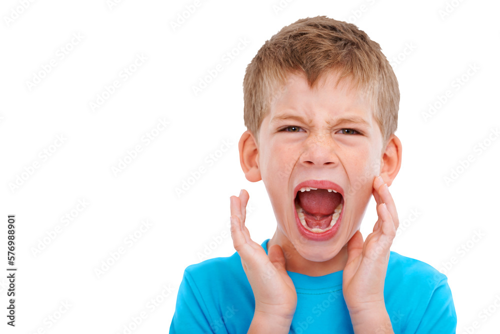 A boy exhibiting a frustrated expression, crying, shouting in anger, and displaying symptoms of ment