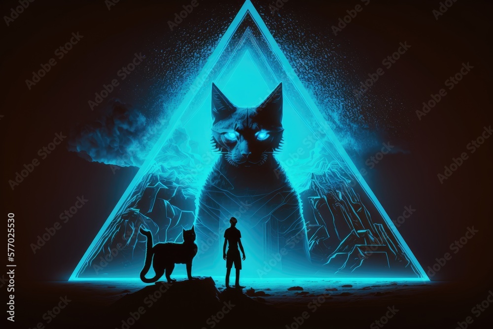Egypts pyramid and the goddess cat Bastet feature in this ominous image. The mysterious aura of the
