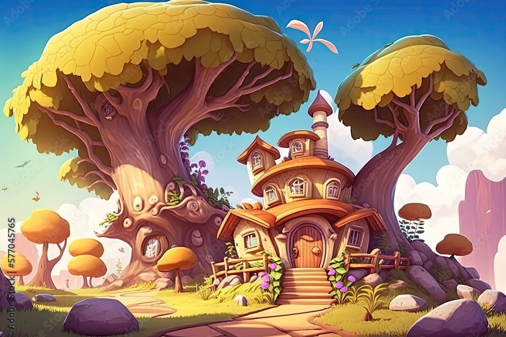 Digital CG artwork, concept illustration, realistic cartoon style background of the Fairy Land from 