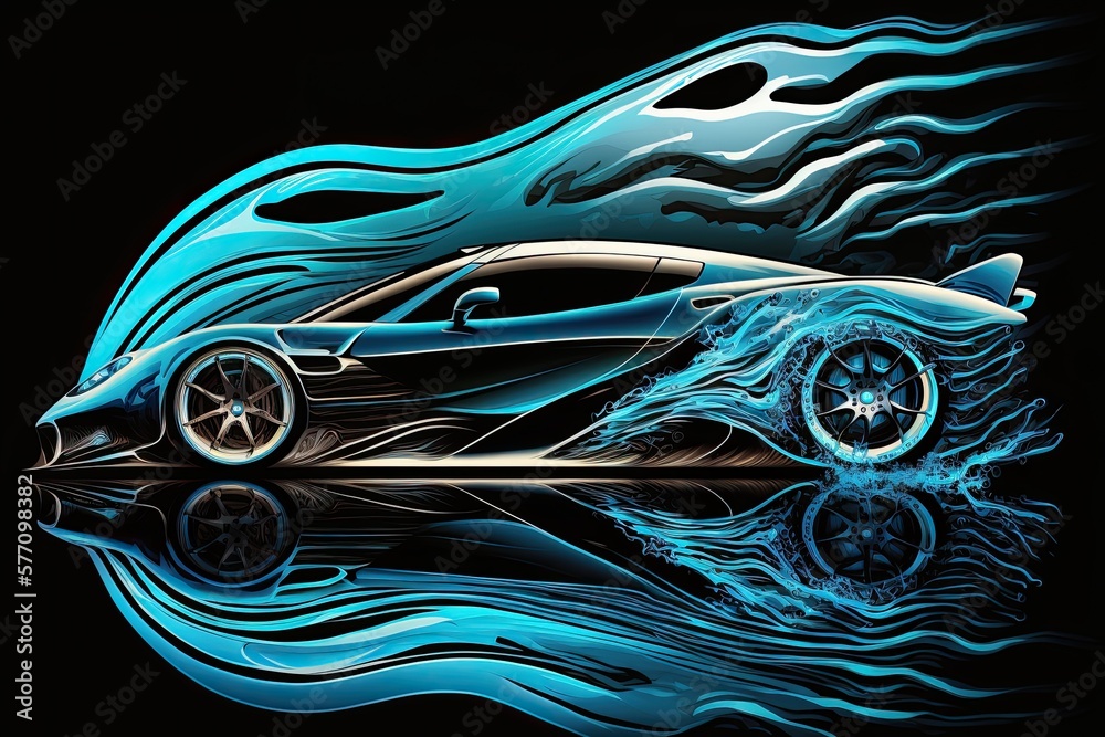 quickest racing automobile on an abstract background of aquatic life. Generative AI