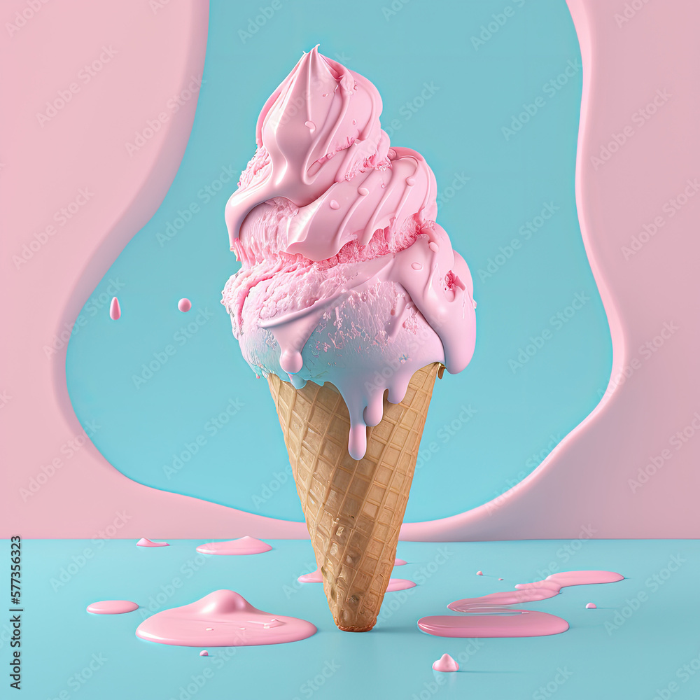 Pink and Blue Ice Cream. Illustration Generative AI