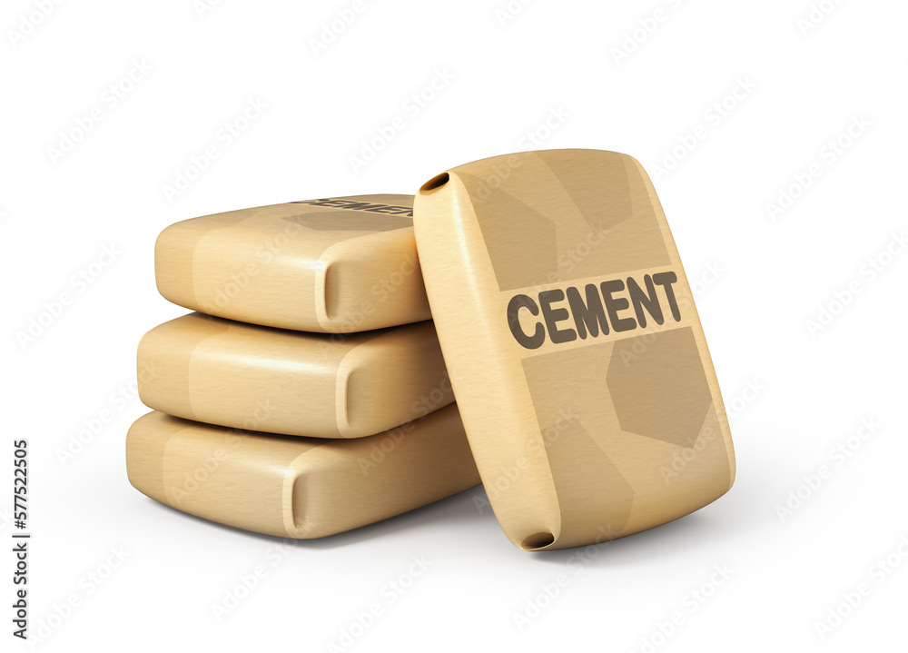 Cement bags on a white background. 3d illustration