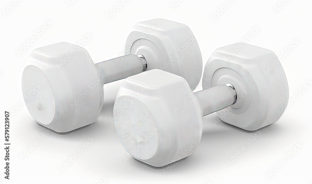  three white dumbbells are shown on a white background with a black and white logo in the middle of 