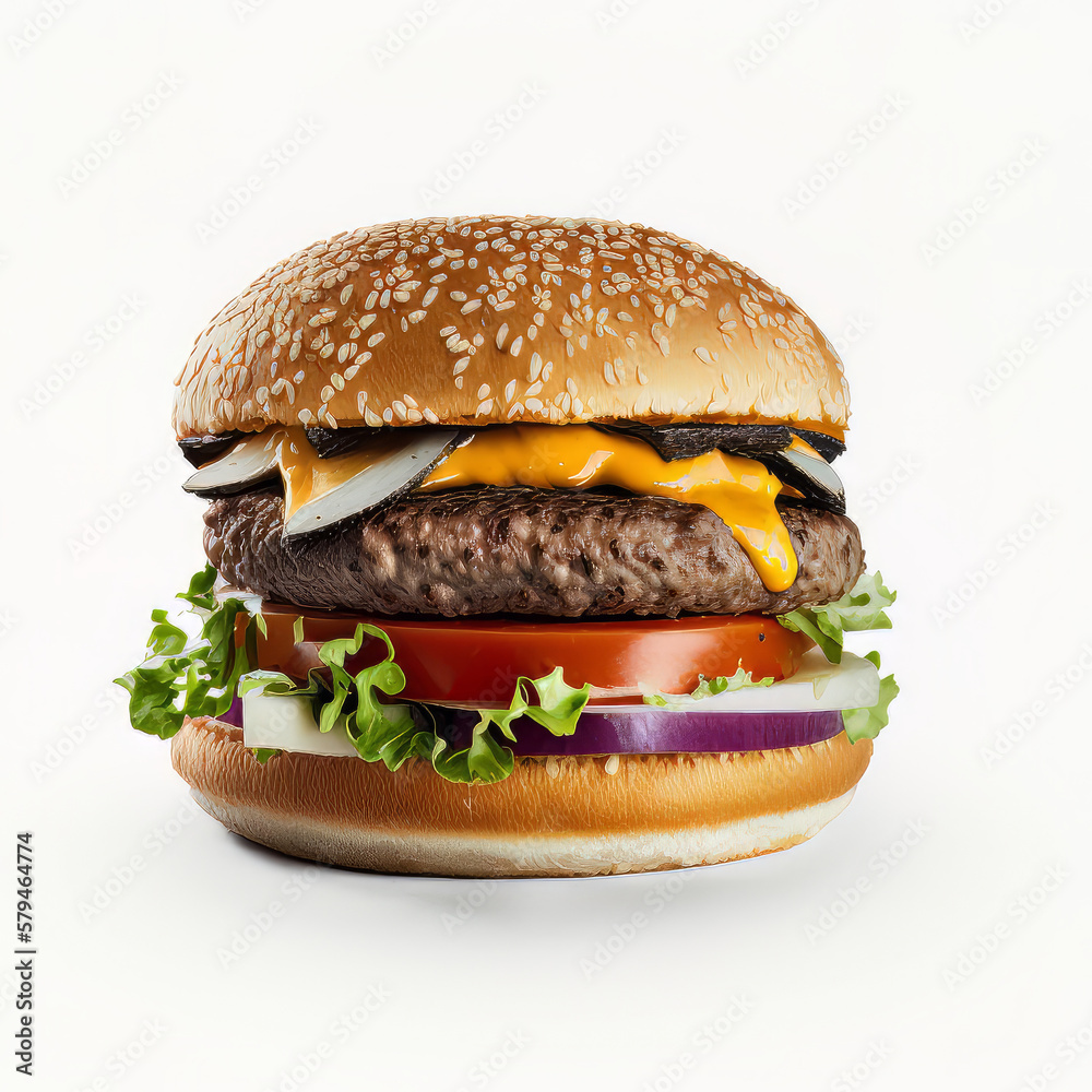 Burger isolated on white background. Illustration AI Generative