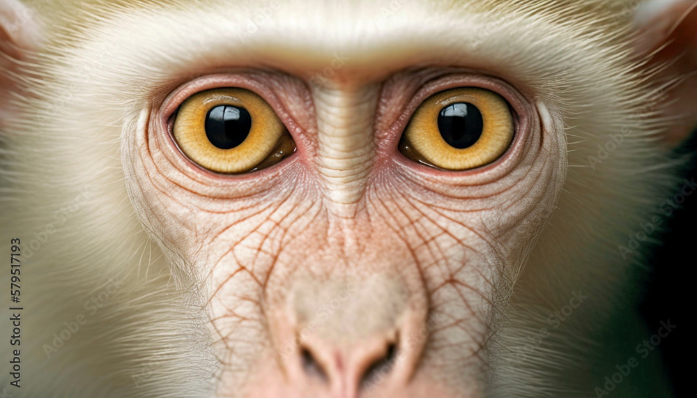 Close-up of eyes an albino monkey, generative ai