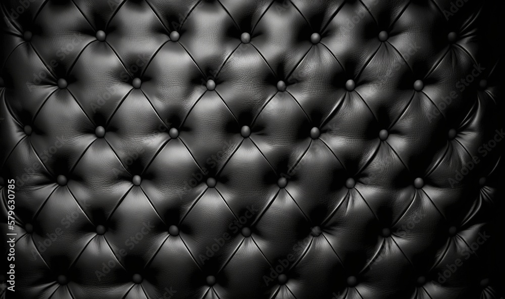  a black and white photo of a leather upholstered chair with a diamond pattern on the back of the se