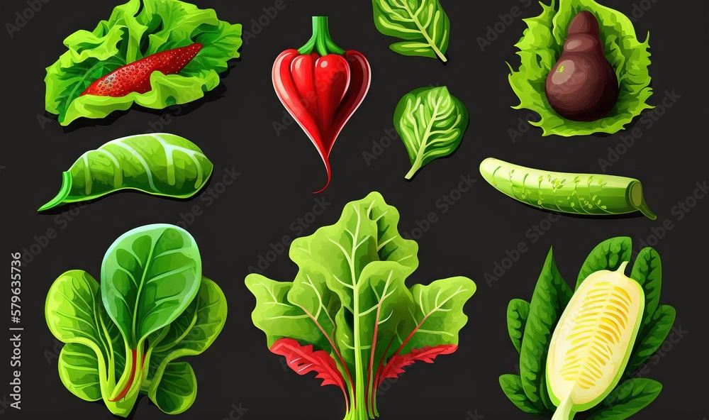  a collection of different types of vegetables on a black background, including lettuce, radishes, c