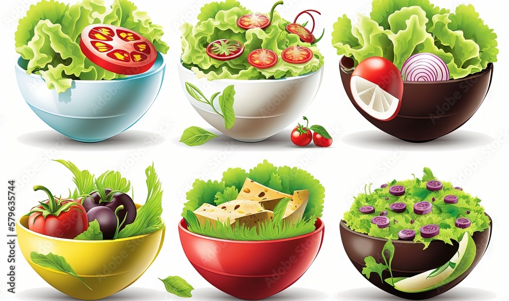  a set of four bowls filled with different types of salads and fruits and veggies, all in different 