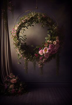 深色垂挂花卉光环戒指摄影背景