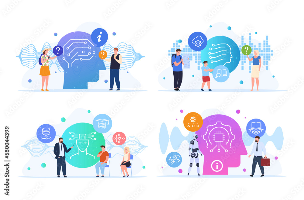 Artificial intelligence and machine learning set vector isometric illustration