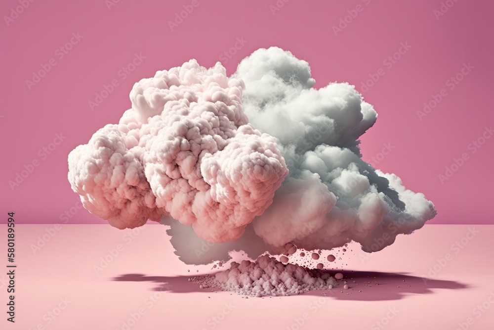 fluffy white cloud, dust or mist, isolated on pink. Generative AI
