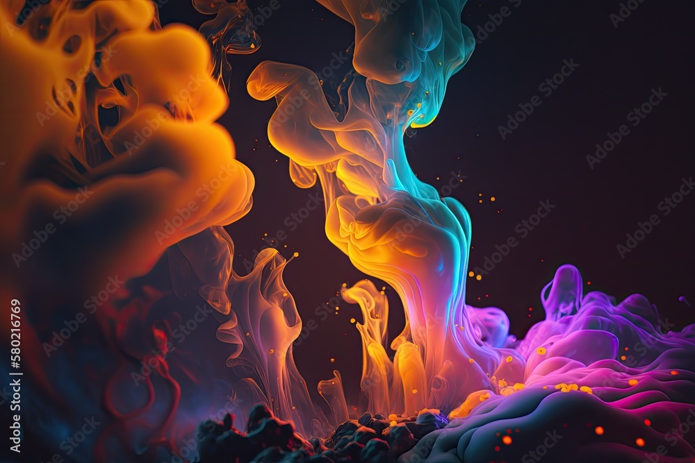 Close up of neon vapor forming an abstract atmospheric background. Generative AI