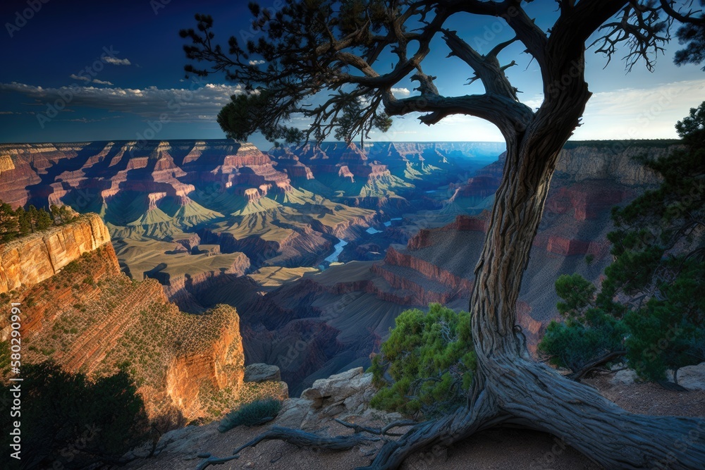 Point of spectacular view on the Grand Canyons southern rim, in Grand Canyon Village. Generative AI
