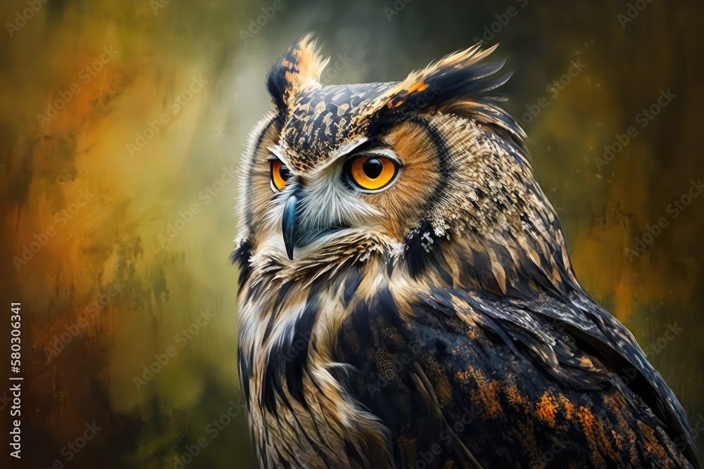 digital painting, in oil painting style Eagle owl. Generative AI