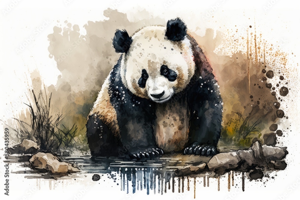Panda in watercolor. Generative AI