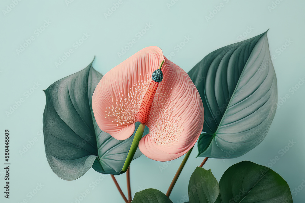 Beautiful pink anthurium flower isolated. Illustration AI Generative