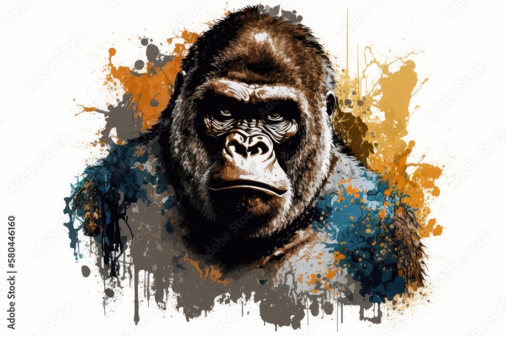 Gorilla face. Big Mountain A Picture Gorilla on a white background by itself. Hand painted ethnic de