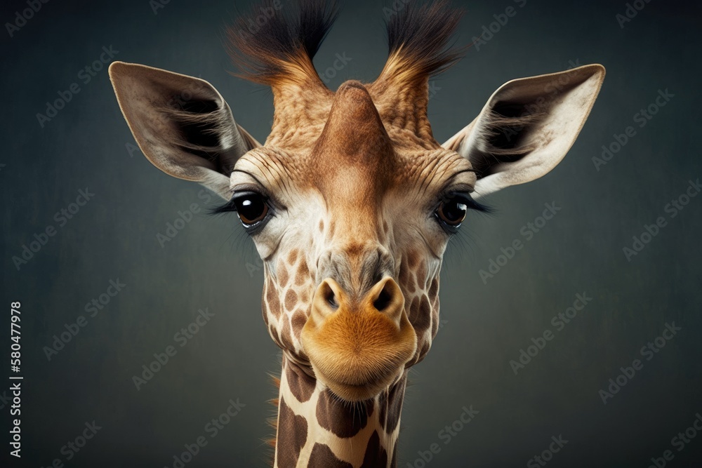 A goofy college graduate made an unusual animal portrait of a giraffe. Generative AI