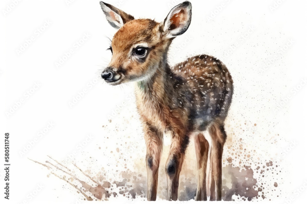 Baby Deer person. Watercolor painting drawn by hand on white background, by itself. Little one, your