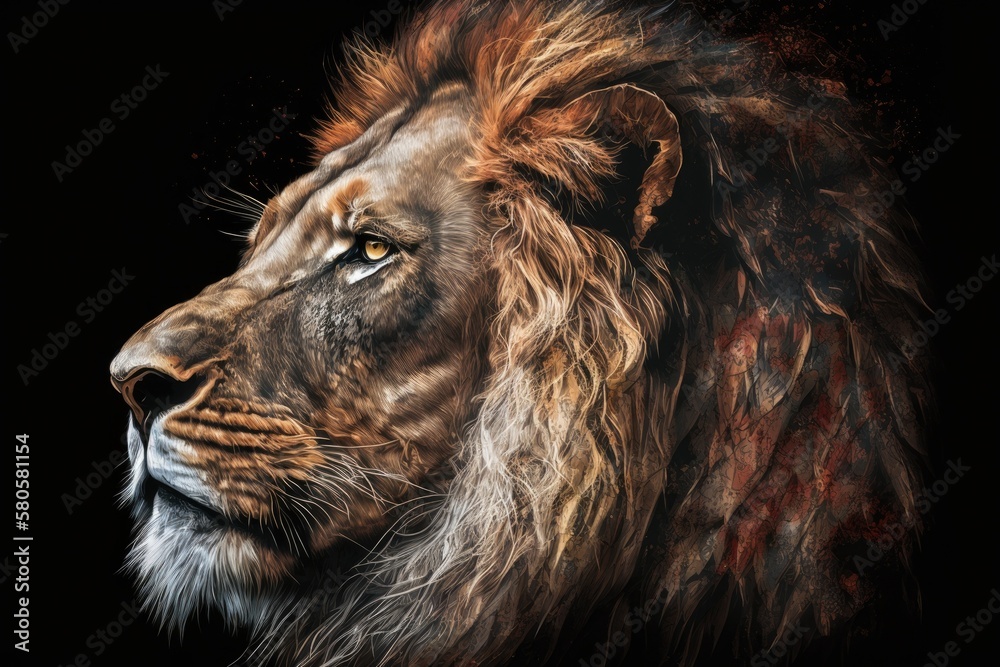 lion art on a black background. Generative AI