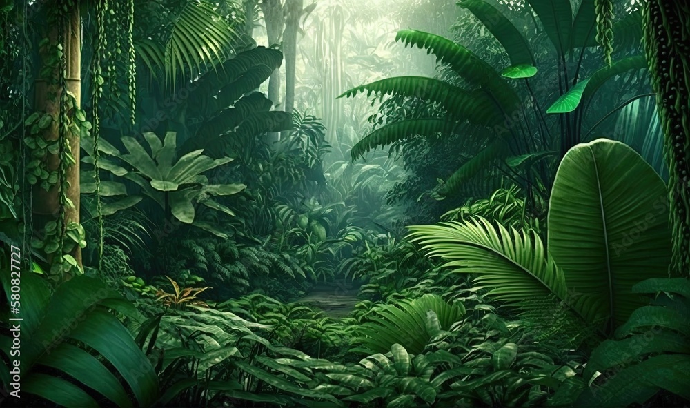  a lush green forest filled with lots of trees and plants on top of a lush green forest covered in l