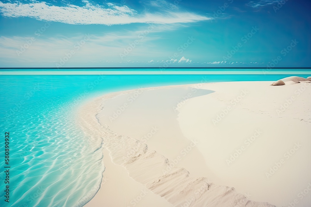 White sand, calm water, and a tropical beach serve as a relaxing summertime backdrop for a beach tem
