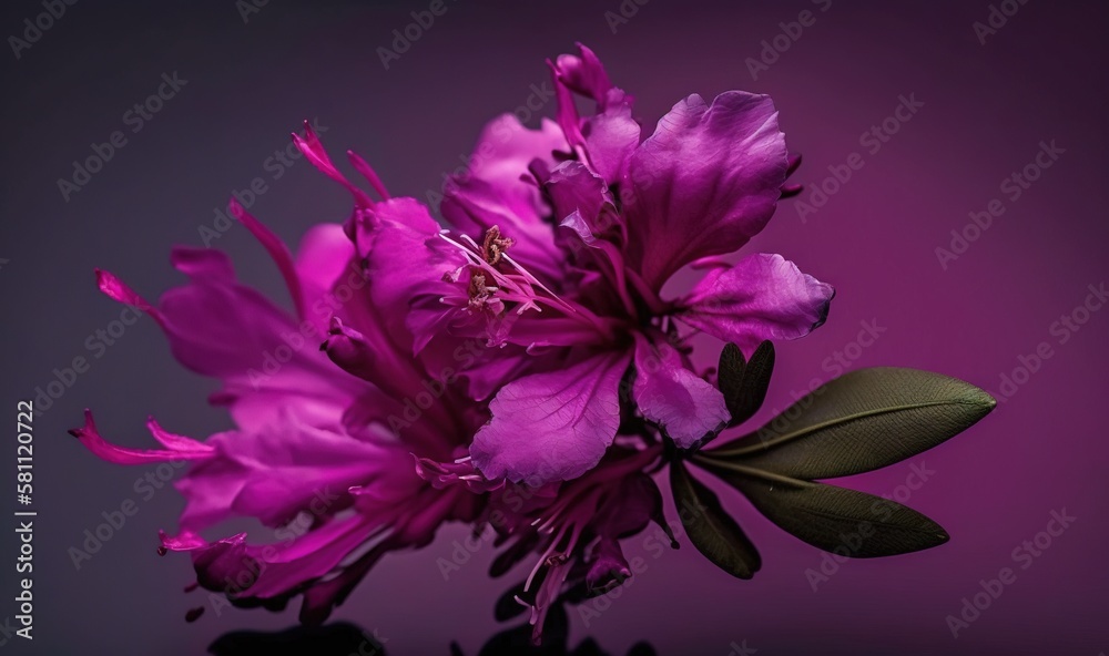  a close up of a purple flower on a black table with a purple back ground and a purple background wi