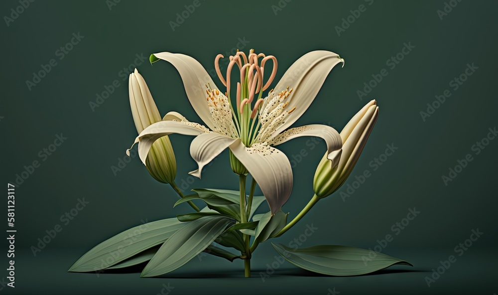  a white flower with green leaves on a green background with a green background and a dark green bac