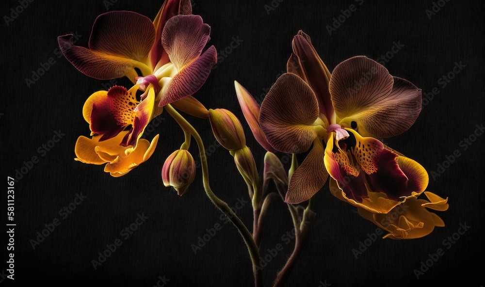  a close up of a flower on a black background with a black background and a black background with a 