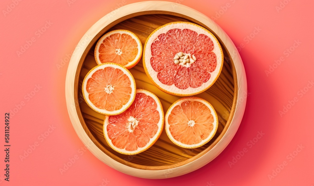  a bowl of grapefruit cut in half on a pink background with a pink background and a pink background 