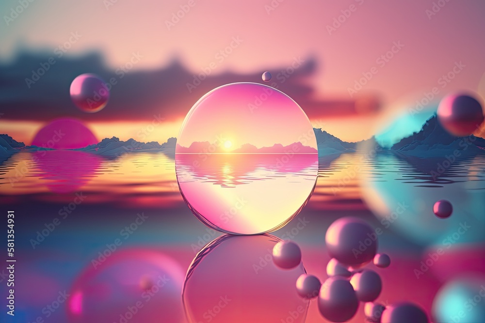 abstract background with creativity. Pink and blue hues, soft blur, line art, and a sunset over the 