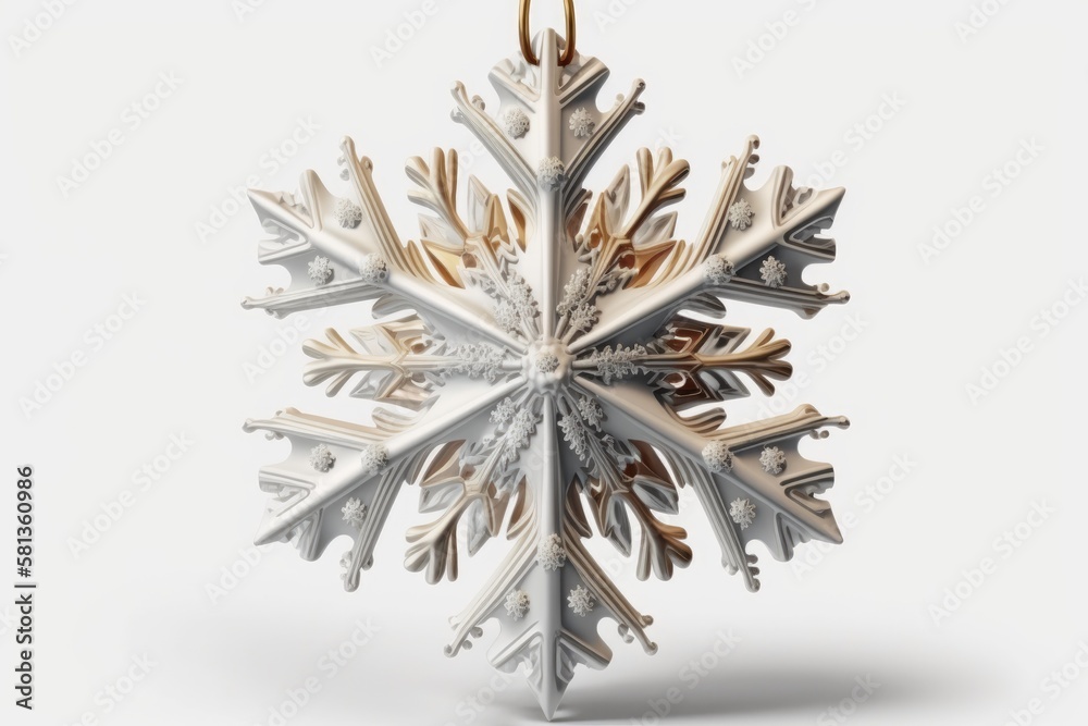 Christmas Snowflake Isolated Ornament, Hanging Snow Flake Decoration, New Year Toy over White Backgr