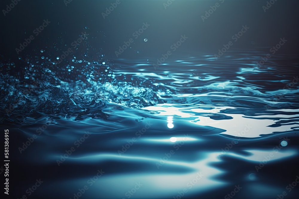blurry close up of surface water in blue. Abstract of blue waters surface that is reflected in the 
