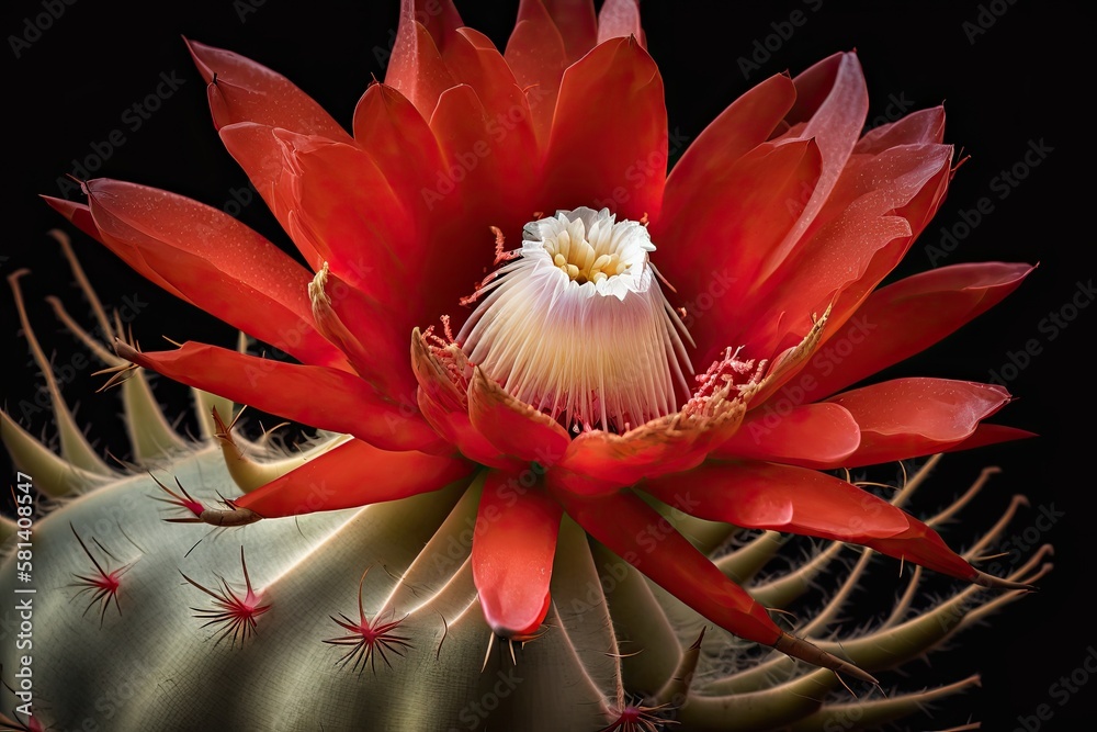 superior macro photography Cactus blossom in red. Cactus Epiphyllum. Generative AI