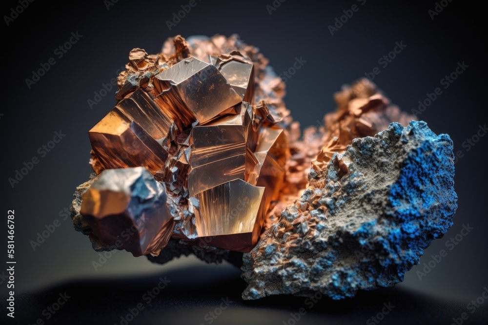 mining for extracting ore, macro photography, copper ore, metal used to make conductive material. Ge